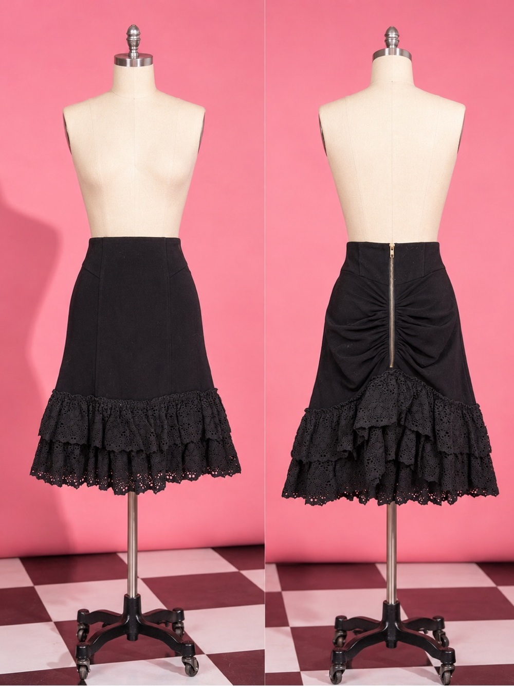 Vintage Betsey Johnson Crochet Ruffle Skirt in Black
